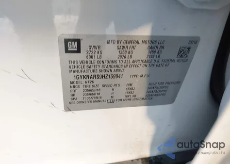 2017 Cadillac Xt5 Standard z USA, uszkodzony, nr VIN 1GYKNARS9HZ159041